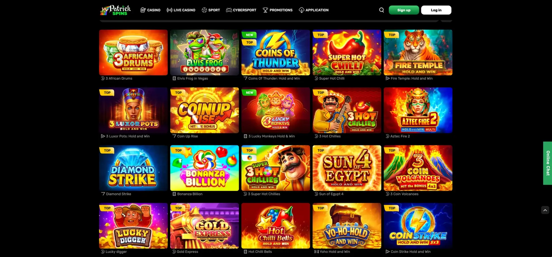 Patrick Spins slots and Hold and Win games