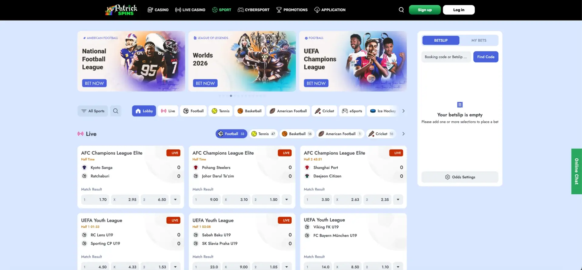 Patrick Spins sportsbook markets and live betting interface